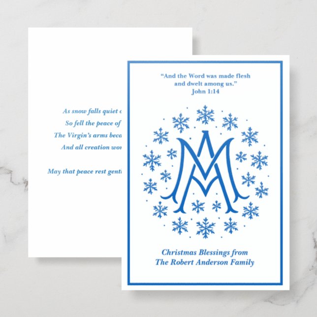 Auspice Maria Snowflake Family Catholic Blessings Letterpress Photo Cards (Front/Back)