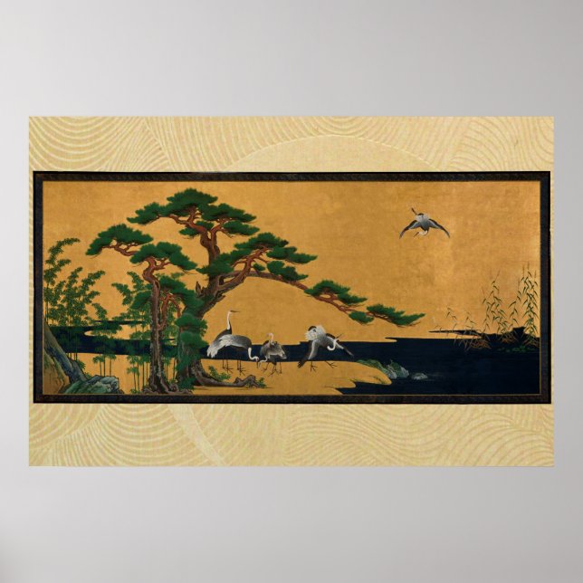 Auspicious pine, bamboo, plum, crane, and turtles poster (Front)