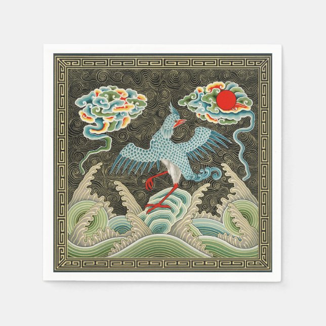 Auspicious Tide & Phoenix Rising Chinese Pattern Napkins (Front)