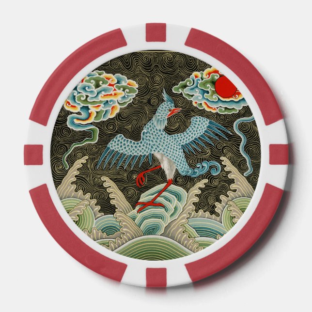 Auspicious Tide & Phoenix Rising Chinese Pattern Poker Chips (Front)