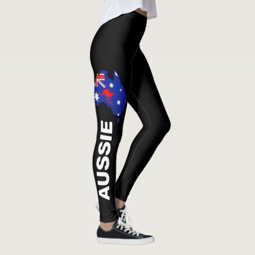 Aussie Australia flag pattern Sexy Design On black Leggings
