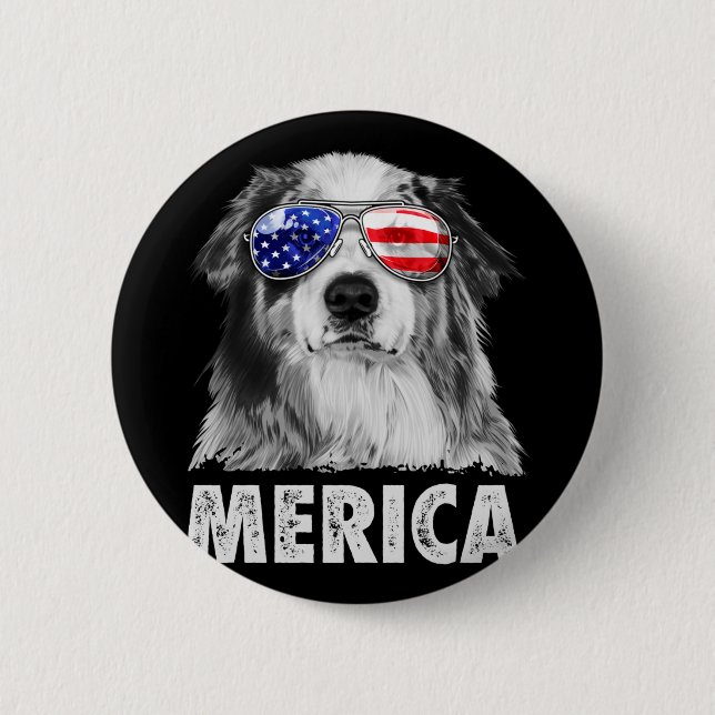 Aussie australian shepherd 4th of july merica button (Front)