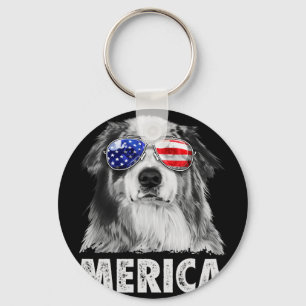 Aussie australian shepherd 4th of july merica keychain