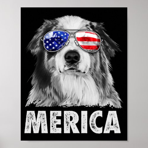 Aussie australian shepherd 4th of july merica poster
