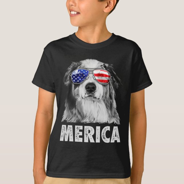 Aussie australian shepherd 4th of july merica T-Shirt (Front)