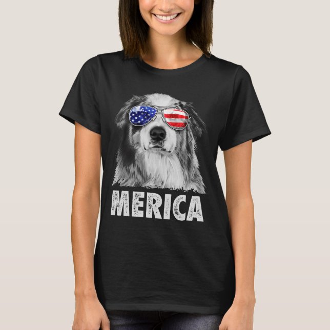 Aussie australian shepherd 4th of july merica T-Shirt (Front)