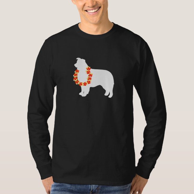 Aussie Australian Shepherd Aloha Hawaiian Lei Dog T-Shirt (Front)