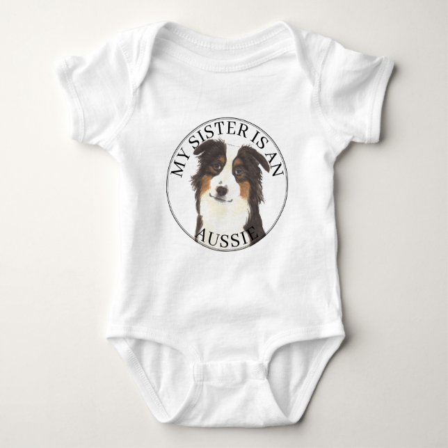 Aussie Australian Shepherd Big Sister Baby Bodysuit (Front)