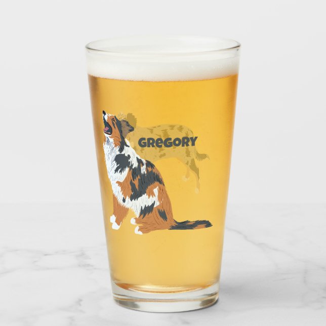 Aussie Australian Shepherd Dog Personalized Glass (Front Filled)