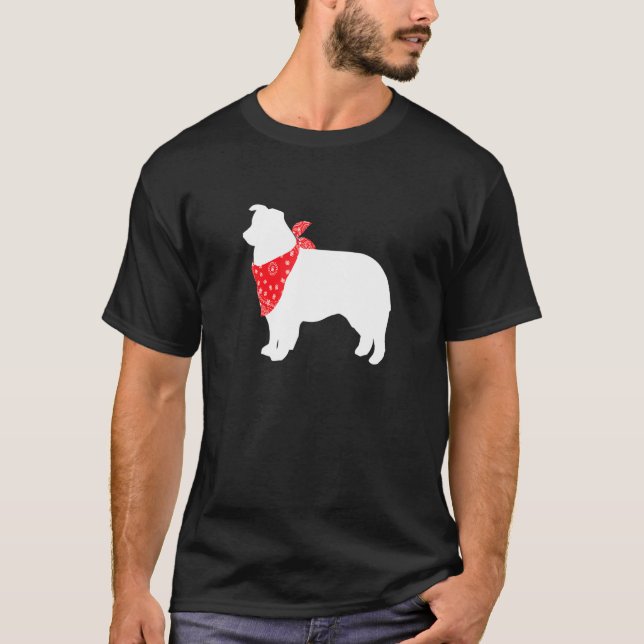 Aussie Australian Shepherd Dog Wearing Red Bandana T-Shirt (Front)
