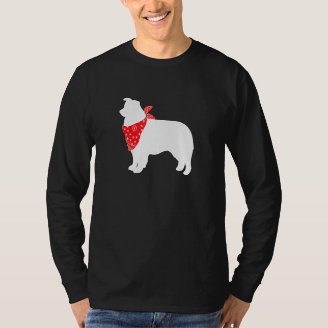 Aussie Australian Shepherd Dog Wearing Red Bandana T-Shirt (Front)