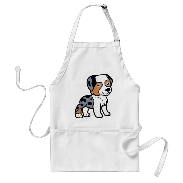aussie blue merle cartoon adult apron (Front)