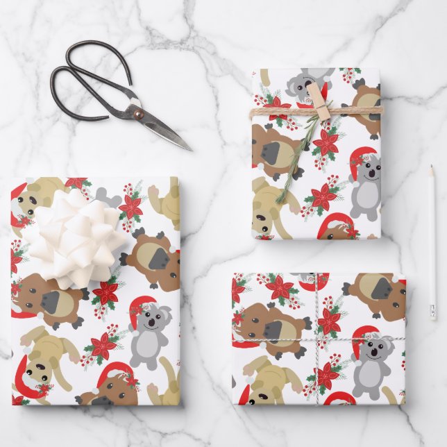 Aussie Christmas Animal Wrapping Paper Sheet Set (Front)