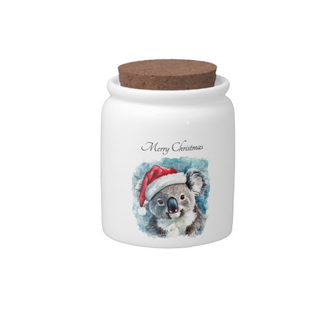 Aussie Christmas Cheer, Koala Bear custom Candy Jar (Front)