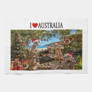 Aussie Christmas Kangaroo Koala Beach BBQ Kitchen Towel