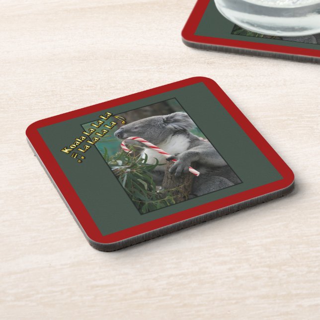 Aussie Christmas Koala with Candy Cane Drink Coaster (Left Side)