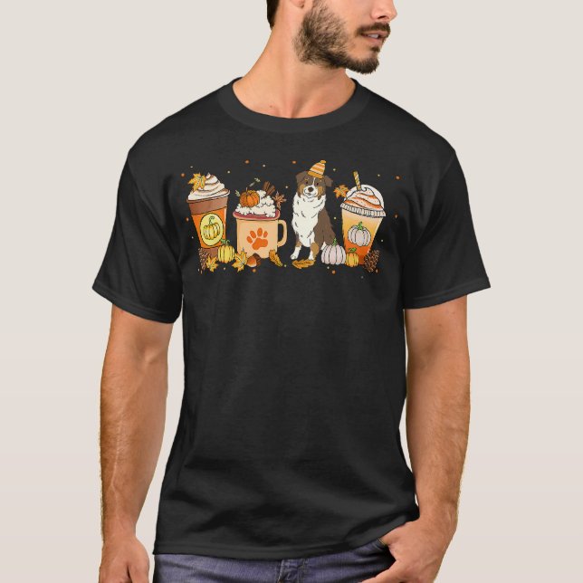 Aussie Coffee Pumpkin Spice Dog Lovers Fall Thanks T-Shirt (Front)