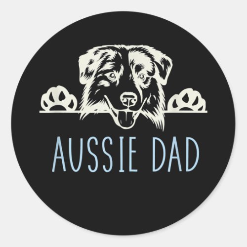 Aussie Dad with Australian Shepherd Dog  Classic Round Sticker