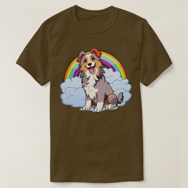 Aussie Dog Cute Australian Shepherd Rainbow Pup T-Shirt (Design Front)