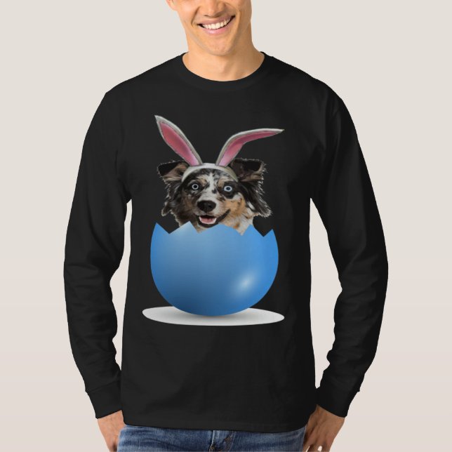 Aussie Dog  Easter Bunny Egg Hunt Australian Sheph T-Shirt (Front)