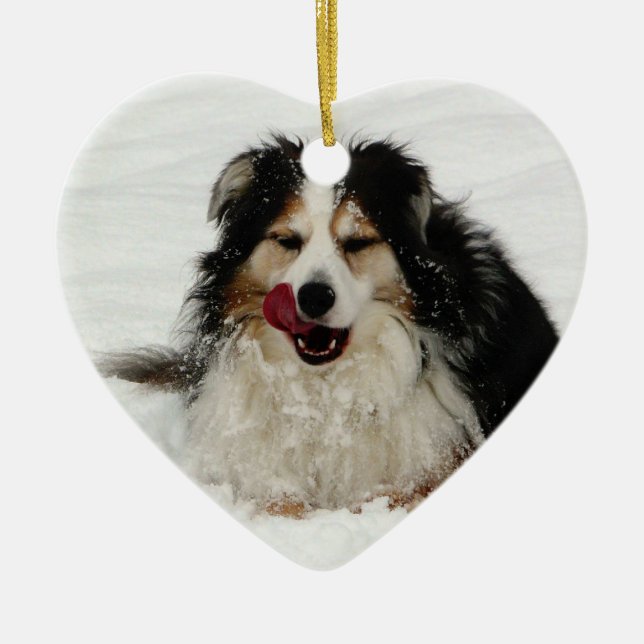 Aussie Dog Tongue Ceramic Ornament (Front)