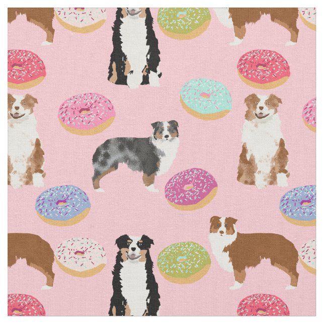 Aussie dogs and donuts pink fabric (Close Up)