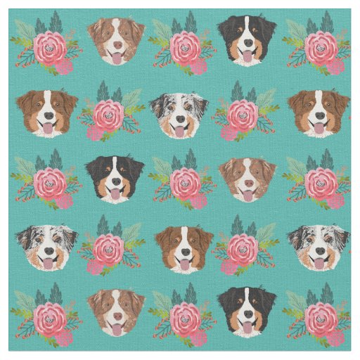Aussie dogs and pink florals fabric