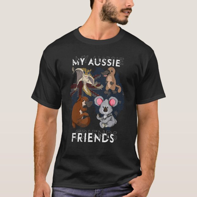 Aussie Friends Platypus Sugar Glider Koala Animal  T-Shirt (Front)