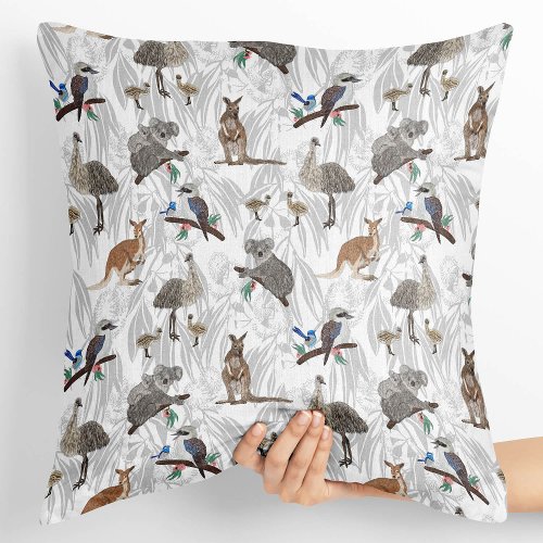 Aussie Furry Animals _ Kangaroo koalas emus Throw Pillow