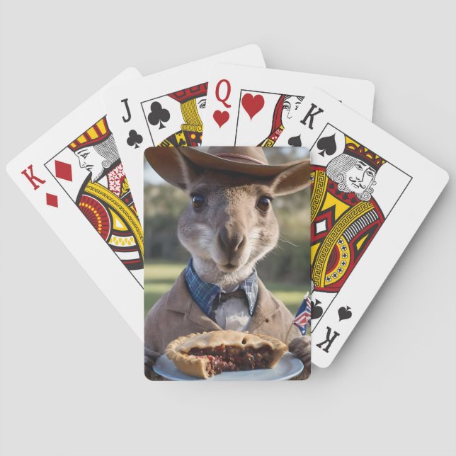 Aussie Kangaroo Holding A Meat Pie, Poker Cards (Back)
