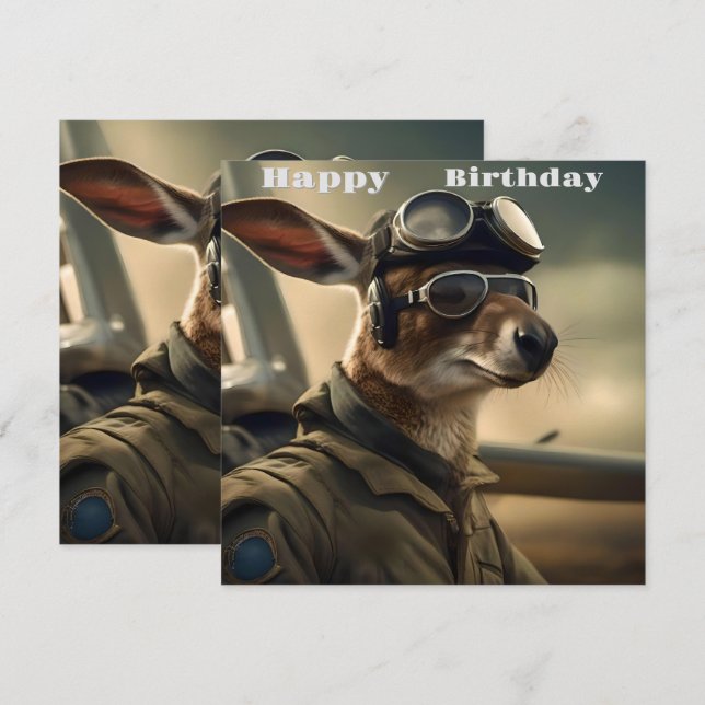 Aussie Kangaroo King Of The Airways, Birthday Card (Front/Back)