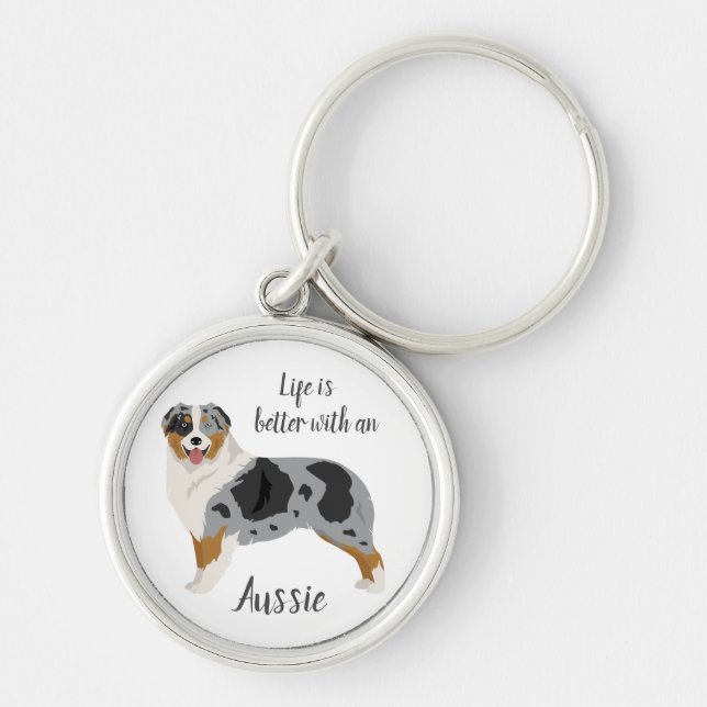 Aussie keychain. Australian Shepherd key ring. Blu Keychain (Front)