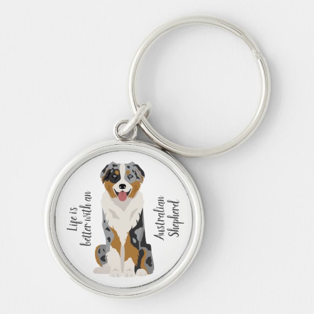 Aussie keychain. Australian Shepherd key ring. Blu Keychain (Front)