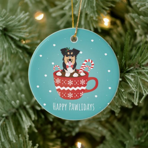 Aussie Mix Christmas Happy Pawlidays  Ceramic Ornament