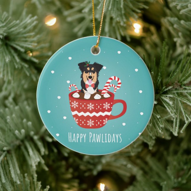Aussie Mix Christmas Happy Pawlidays  Ceramic Ornament (Tree)