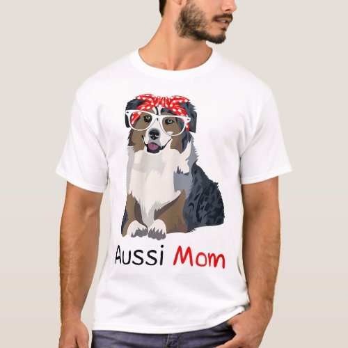 Aussie Mom Dog Bandana Pet Lover Gift Womens Aussi T_Shirt