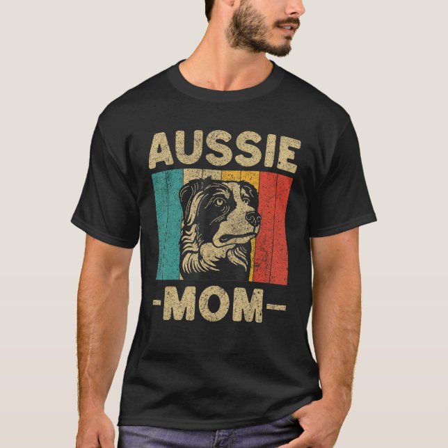 Aussie Mom  Retro Australian Shepherd T-Shirt (Front)