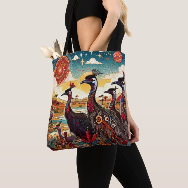 Aussie Outback Folk Art Cassowary Nature Wildlife  Tote Bag (Close Up)