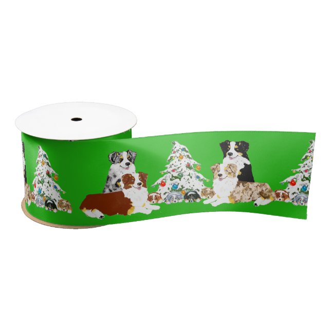 Aussie Pairs, Christmas Tree & Puppies Ribbon (Spool)