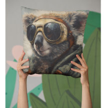 Aussie Pilot Koala Vintage Aviator Art Pillow