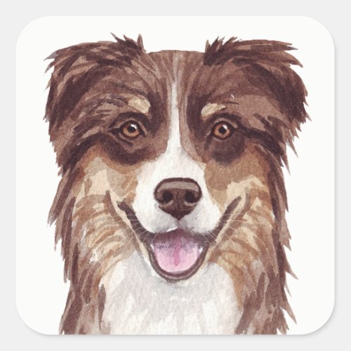  Aussie Puppy Dog Watercolor Australian Shepherd   Square Sticker