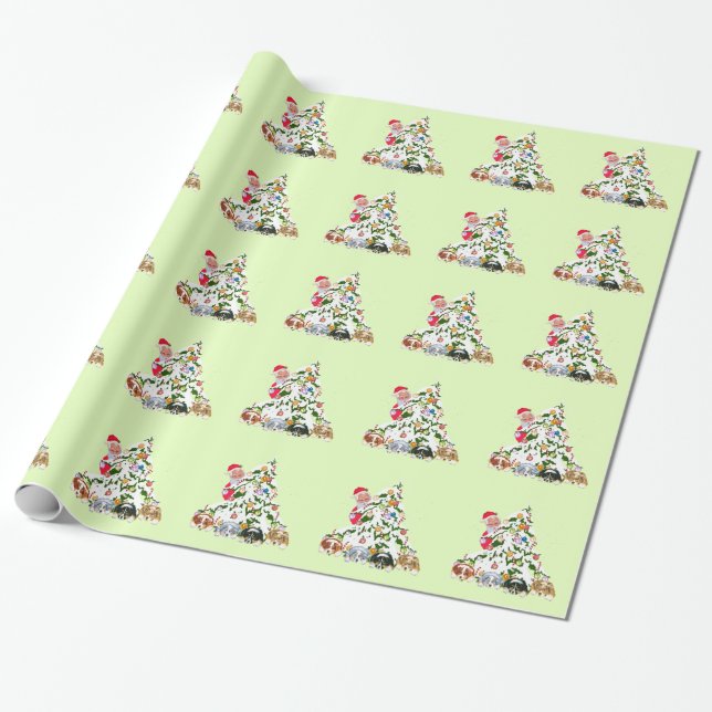 Aussie Pups under the tree w/Santa Wrapping Paper (Unrolled)