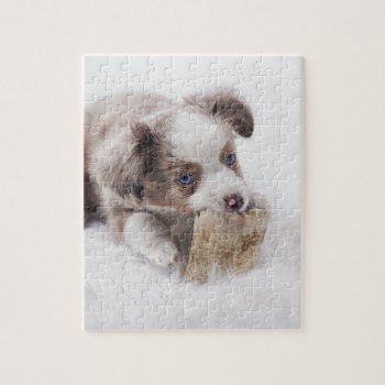 Aussie Red Merle Pup Jigsaw Puzzle by BreakoutTees at Zazzle