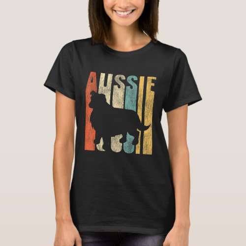 Aussie Retro 1970s Dog Australian Shepherd Distres T_Shirt