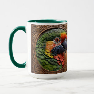 Aussie Spirit: A Lorikeet Perched In Carved Wood Mug