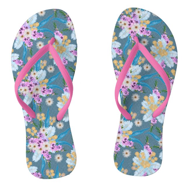 Aussie Wildflower Summer Neck Tie Flip Flops (Footbed)
