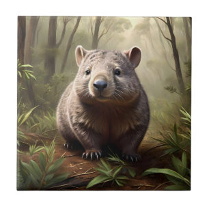 Aussie Wombat In The Aussie Bushland, Ceramic Tile