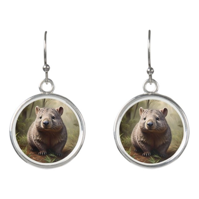 Aussie Wombat In The Aussie Bushland, Earrings (Front)