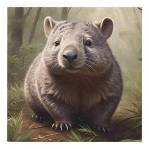 Aussie Wombat In The Aussie Bushland, Faux Canvas Print
