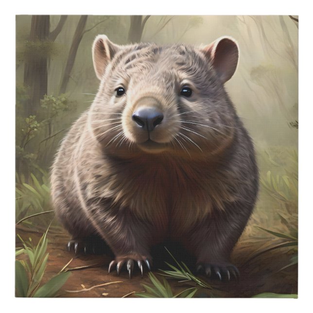 Aussie Wombat In The Aussie Bushland, Faux Canvas Print (Front)